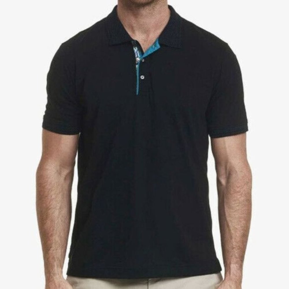 Robert Graham Black Cotton Polo Shirt‎ Large Men's Shirt Short Sleeve